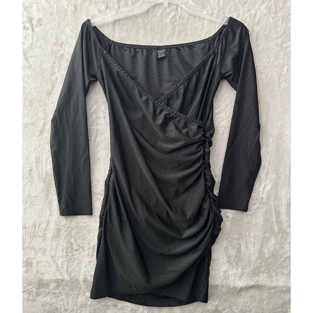Shein Dress Womens Size Medium Black Long Sleeves‎  V Neck Mini